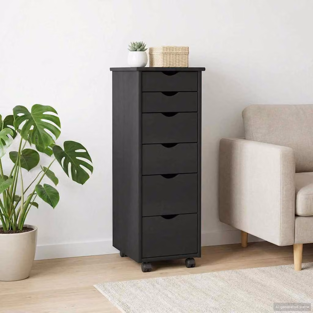 Carrello mobile con ruote vidaXL in legno di pino massello nero L/P/H: 34 x 39 x 93,5 cm