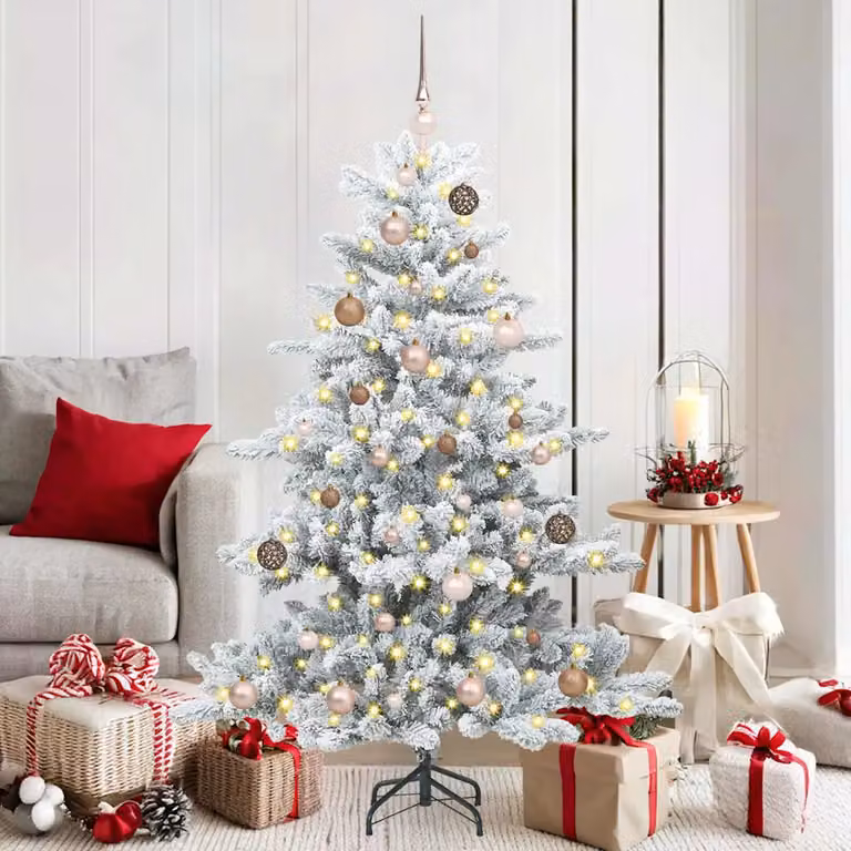 Albero di Natale artificiale moderno vidaXL bianco con luci LED bianco caldo e rami in PVC e metallo, Altezza: 150 cm