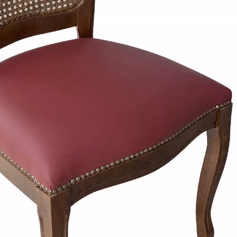 Sedia classica in legno di faggio e paglia di Vienna con ecopelle bordeaux Mobili 2G L/P/H: 56 x 50 x 100 cm – 3