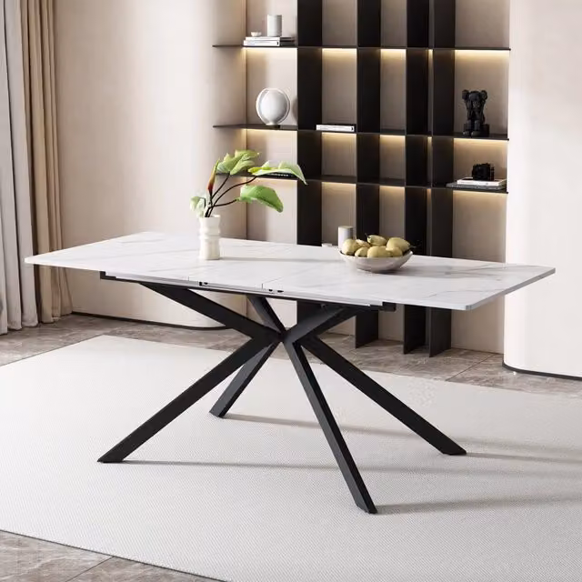 Tavolo da Pranzo Allungabile ¨C Xylo ¨C Effetto Marmo, Nero e Bianco, 150/180x70x76 cm
