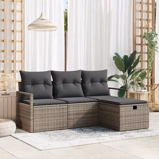 Set di divani 4 pz 4-Numero di posti Grigio polyrattan 3359148