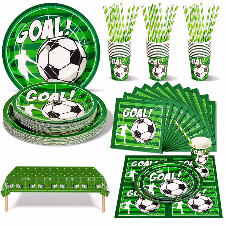 Omgoods - Set per festa di compleanno a tema calcio, 126 pezzi