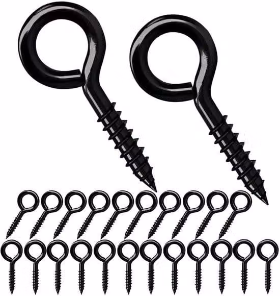 Set di 20 viti a occhio nere, diametro 40 mm, per oggetti leggeri
