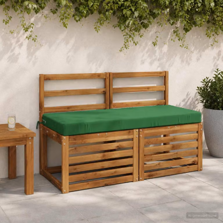 Set di 2 cuscini per panchina vidaXL SOEST in poliestere verde con fodera rimovibile e resistente ai raggi UV L: 120 cm, P: 50 cm, H: 8 cm