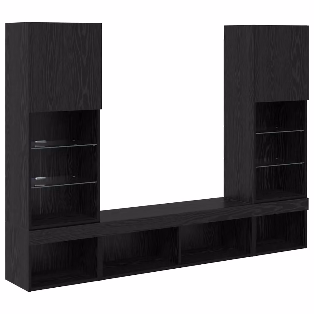 Unità a muro per TV moderna vidaXL con illuminazione LED integrata in rovere e nero – 2