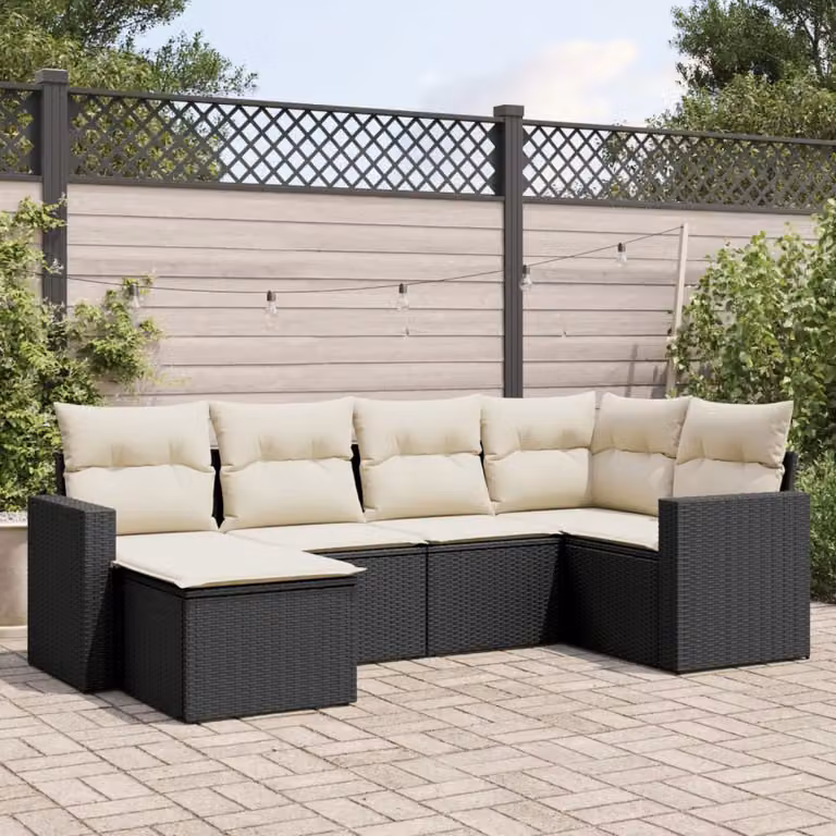 vidaXL Set Divano da Giardino a L con Cuscini Nero e Bianco in Polyrattan e Acciaio