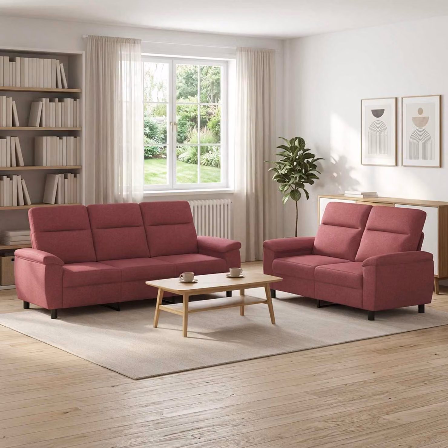 Set di 2 divani moderni vidaXL in tessuto rosso per soggiorno