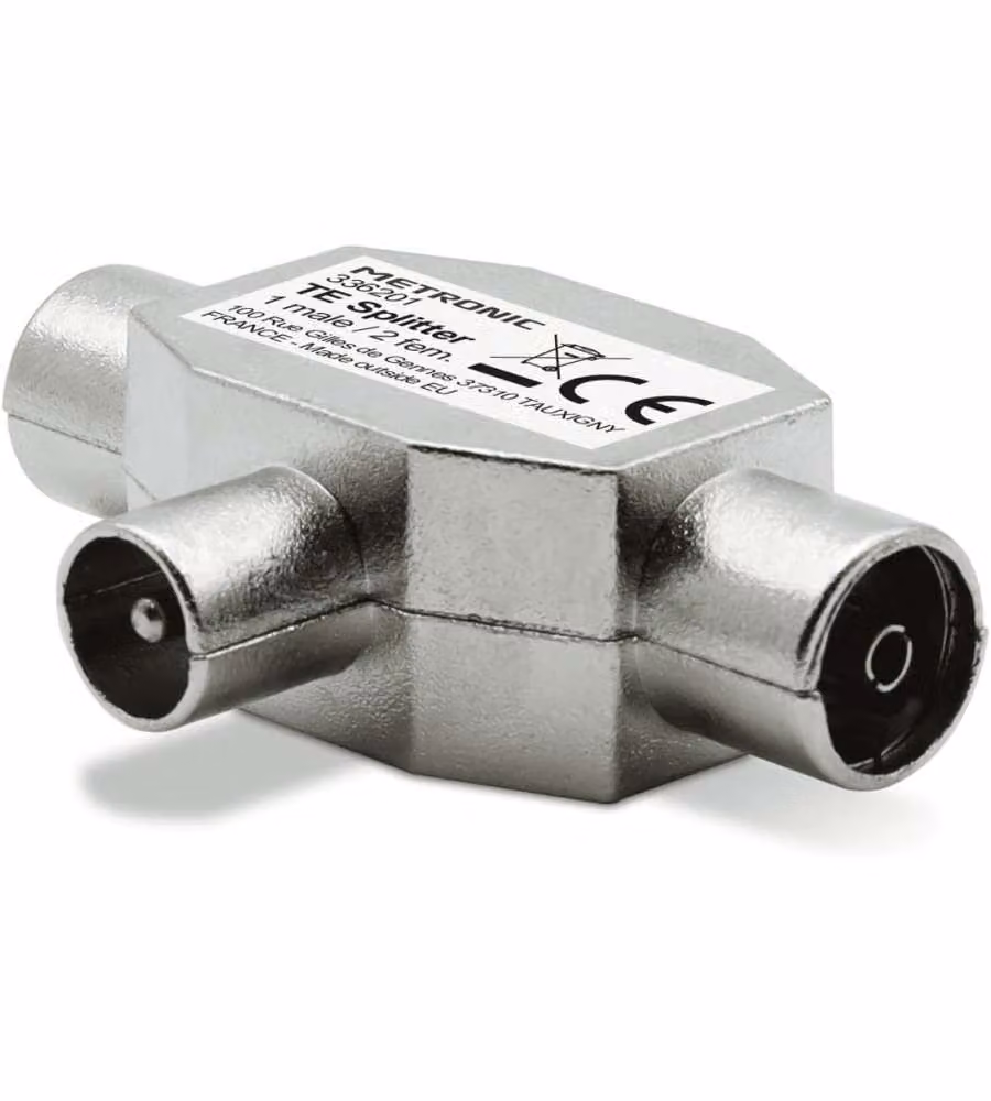 Metronic Distributore TV Splitter Coassiale a T Grigio 1 Ingresso 2 Uscite