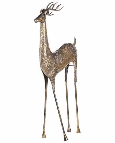 Beliani Statua Decorativa a Forma di Renna Color Oro Finitura Lucida 126 cm