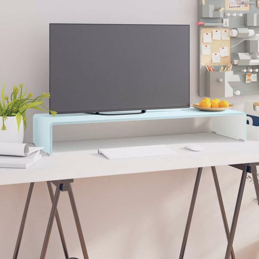 vidaXL Supporto TV e Rialzo Monitor in Vetro Verde Lucido L 90 cm x P 30 cm x H 13 cm