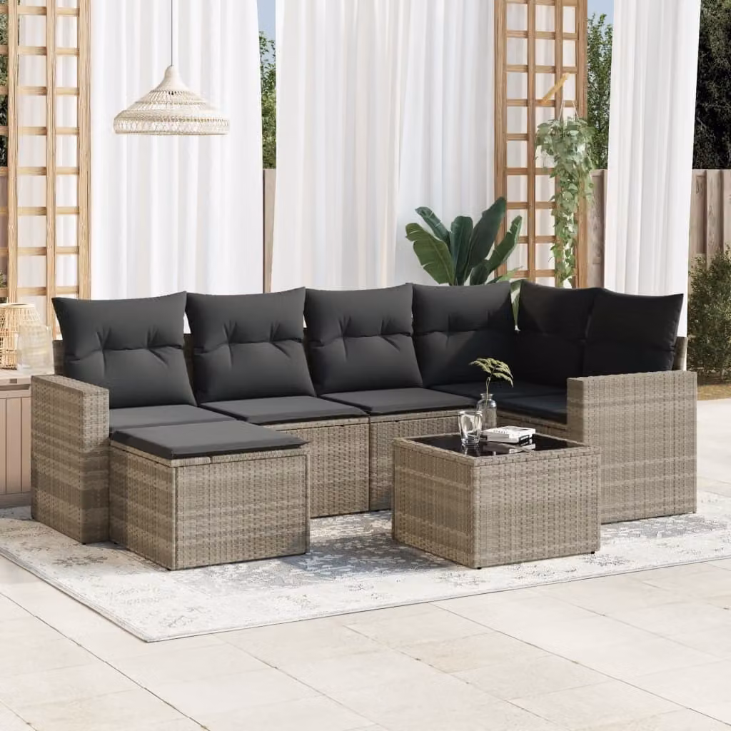 Maison Exclusive - Set Divani da Giardino 7pz con Cuscini Grigio Chiaro Polyrattan