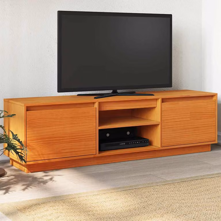 Mobile TV vidaXL in legno massello di pino color marrone cera stile rustico L/P/H: 140 x 35 x 40 cm