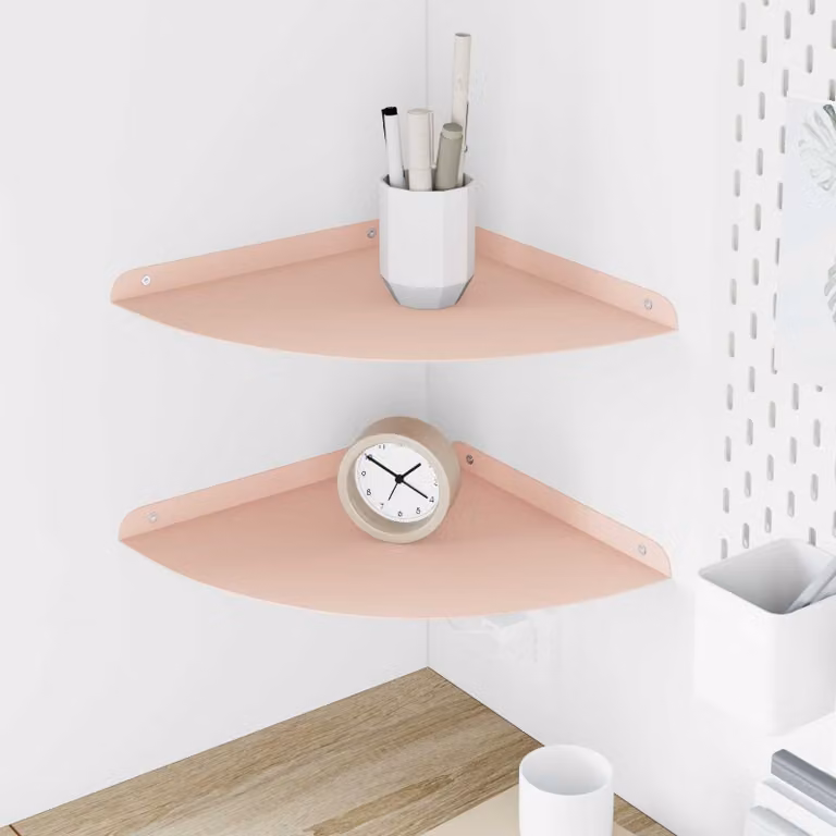 Set di 2 mensole galleggianti da angolo vidaXL in metallo rosa opaco, L/P/H: 30 x 30 x 2 cm