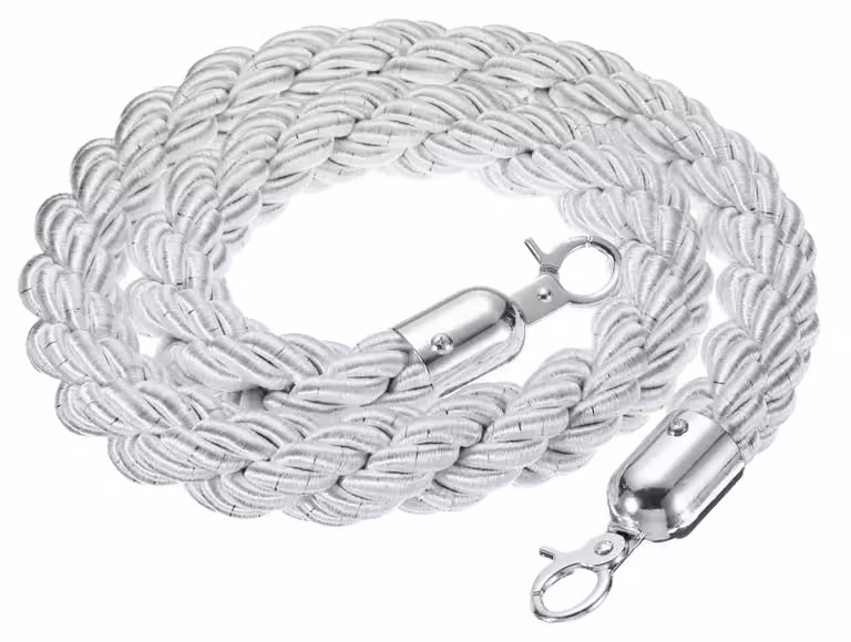 Corda terminale, 1,2 m, intrecciata, bianca/argento, con ganci a uncino
