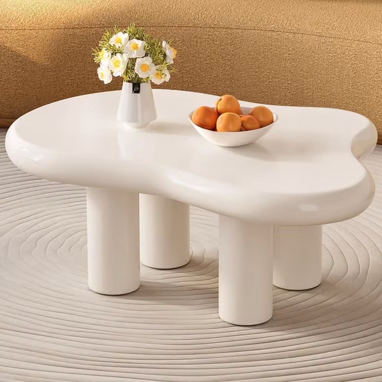 Tavolino da caffè a forma di nuvola, bianco, 90 cm. Tavolino ausiliario per soggiorno o camera da letto