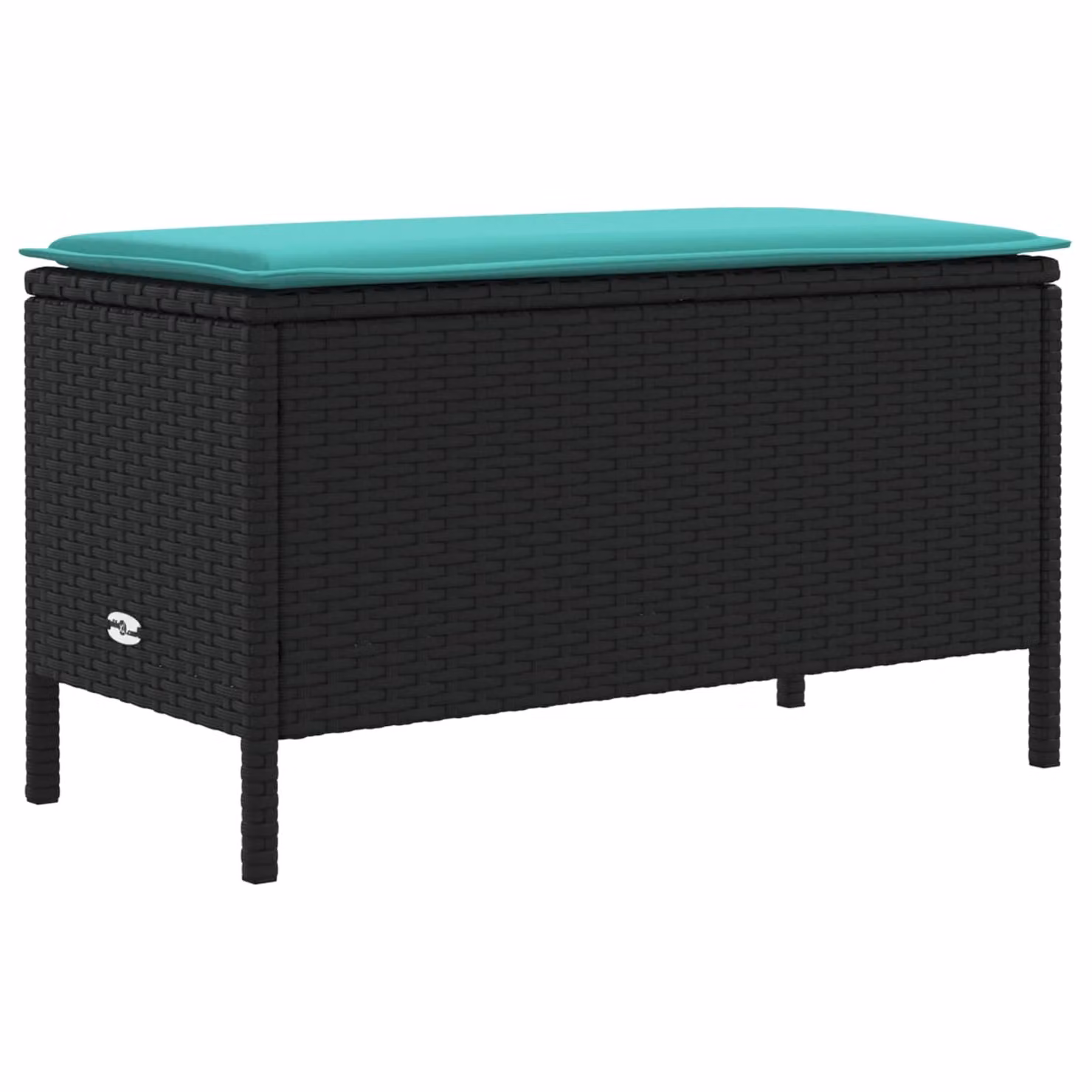 vidaXL Poggiapiedi da Giardino in Polyrattan Nero e Turchese con Cuscini L/P/H: 80 x 38 x 42 cm