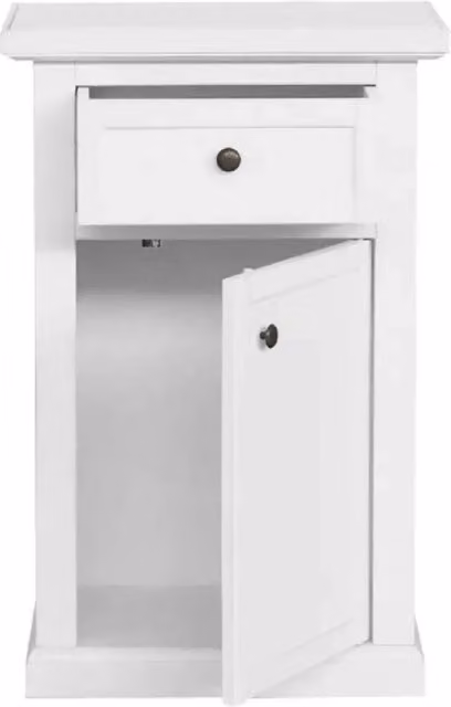 Mobiletto in stile arte povera Shopinnovativo con 1 anta e 1 cassetto in legno massello e MDF bianco, L: 46 cm, P: 31 cm, H: 76 cm