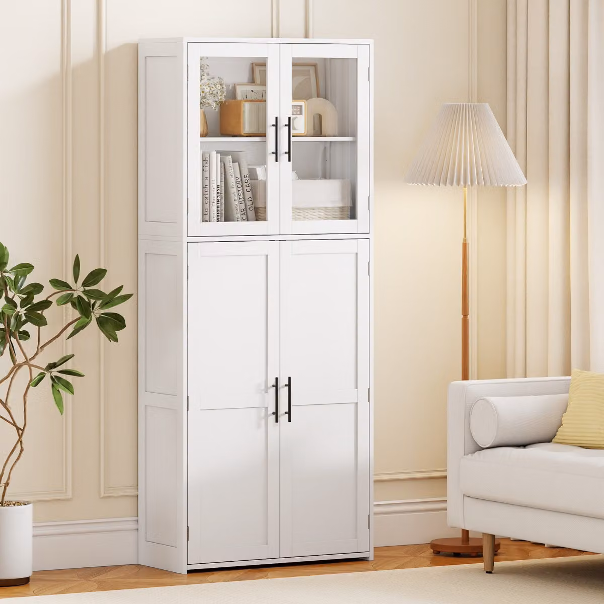 Armadio da bagno indipendente Costway Bianco con ripiani interni e ante a battente
