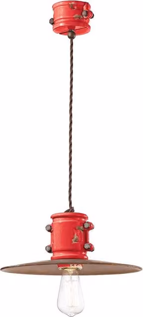 Lampadario Vintage Urban Ferro E Ceramica Rosso 1 Luce E27 40Cm