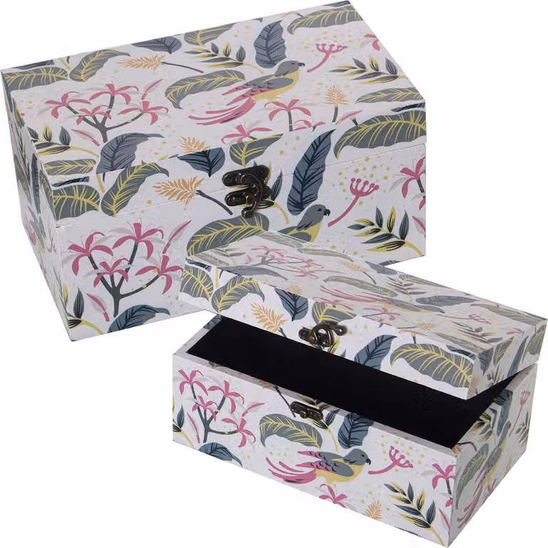Set di 2 scatole portaoggetti in MDF/poliestere, dimensioni 30x18x15 cm e 24x14x12 cm