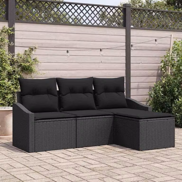 Maison Exclusive - Set di divani da esterno, 4 pezzi, colore nero [Materiale sintetico]: rattan sintetico