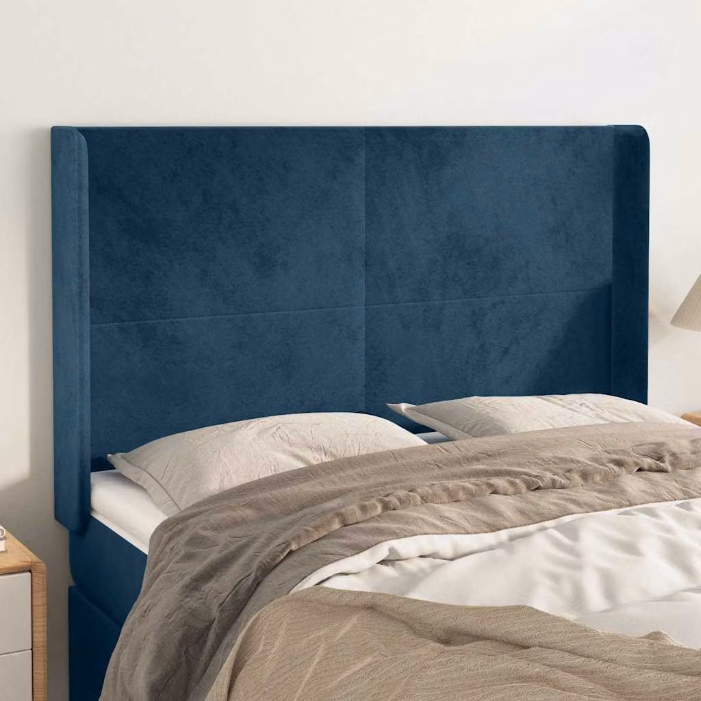 Testiera ad orecchio vidaXL in velluto blu scuro, L: 147 cm, P: 16 cm, H: 118-128 cm