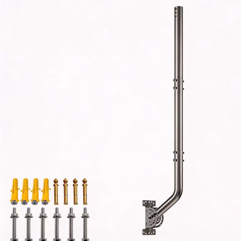 Supporto per antenna in metallo, 82 cm, adatto per pareti, tetti o grondaie, colore argento