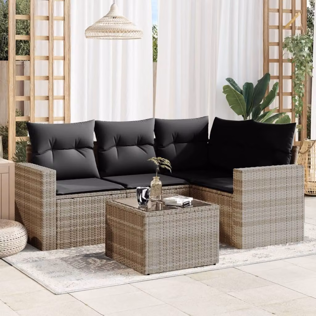 Maison Exclusive - Set Divano da Giardino 5pz con Cuscini Grigio Chiaro Polyrattan