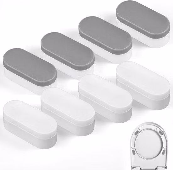 Set di paracolpi per WC - Migliora la stabilità - Autoadesivi - 8 pezzi - Grigio e bianco