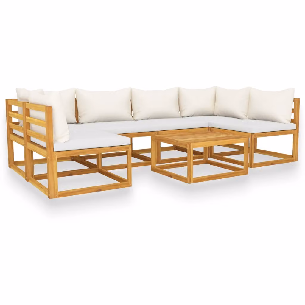 Set Divani da Giardino 7 pz con Cuscini Crema Massello Acacia