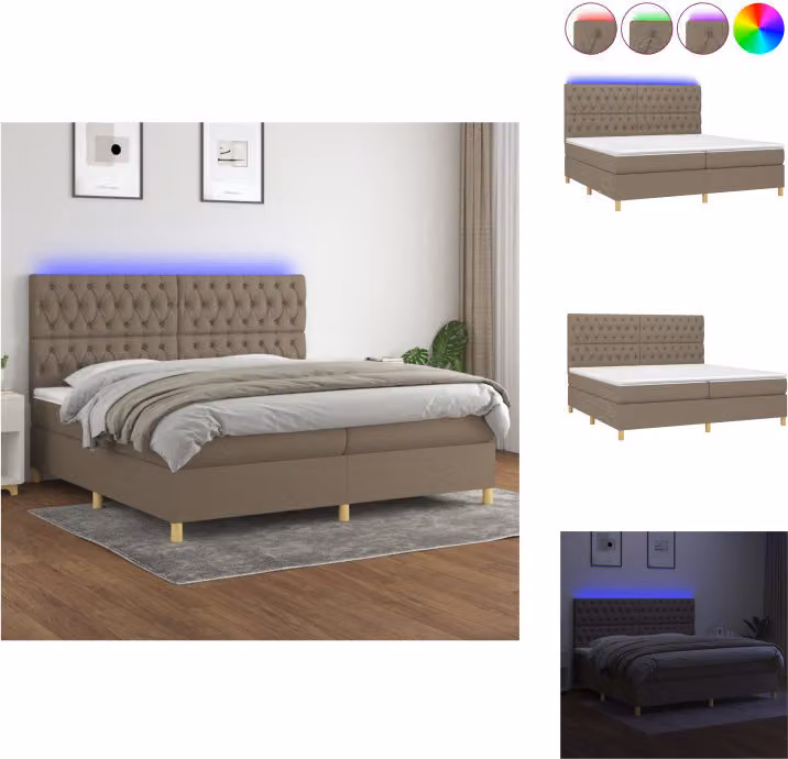 vidaXL Letto a molle con materasso e tessuto LED Taupe 200x200 cm - Letti & strutture letto
