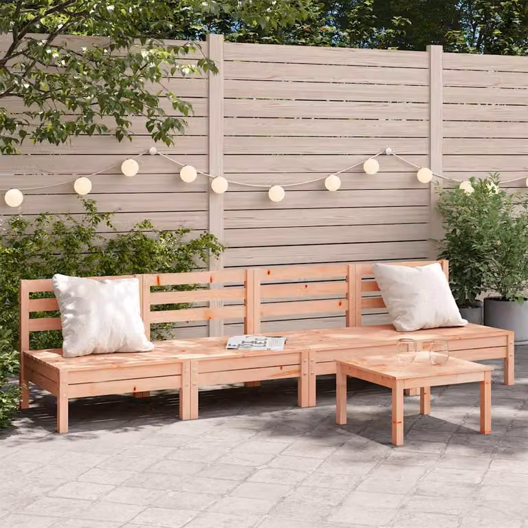 Set di 4 divani da giardino senza braccioli vidaXL in legno massello Douglas di colore marrone con cuscini inclusi