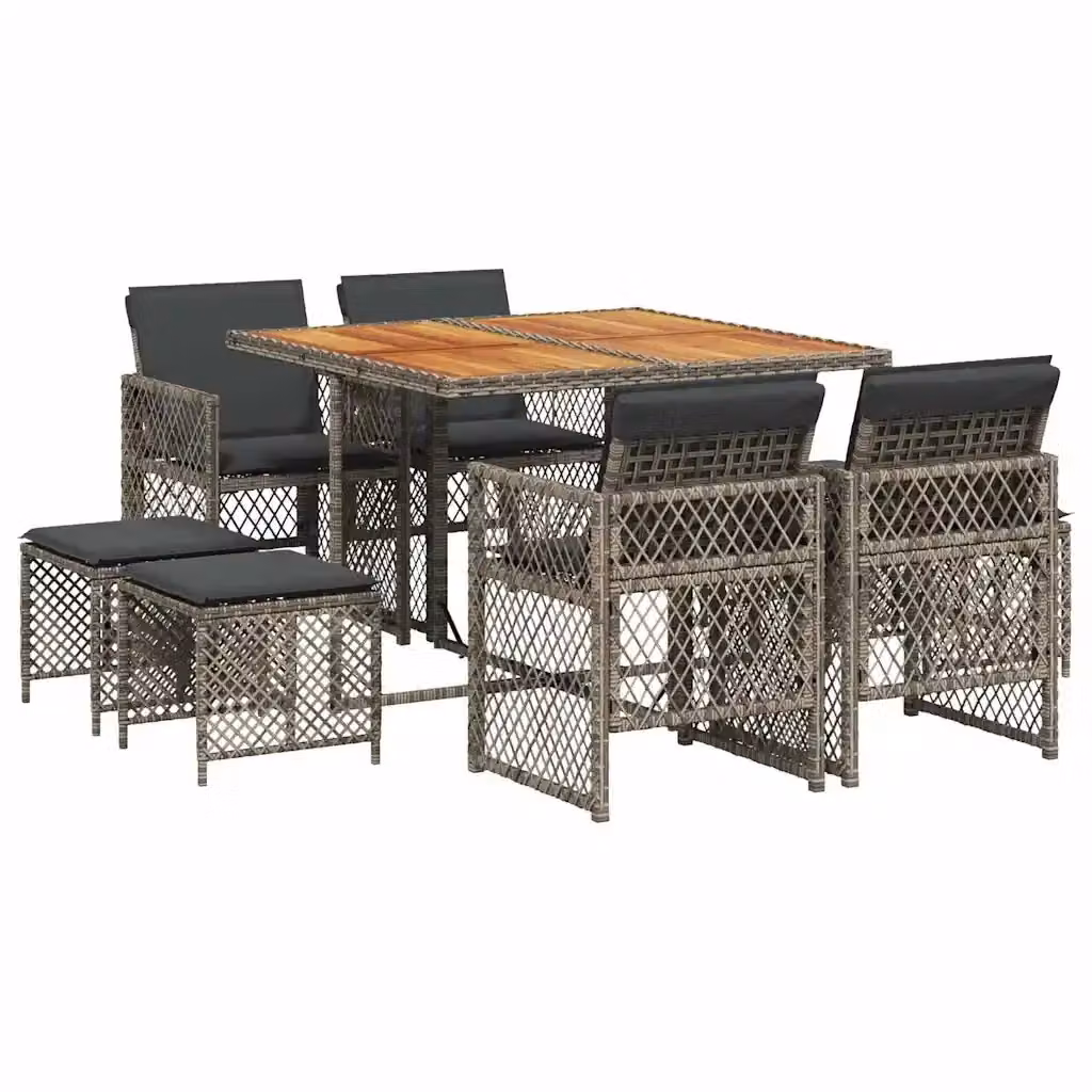 vidaXL Set da Pranzo da Giardino 9 pz in Polyrattan e Legno di Acacia Grigio – 2