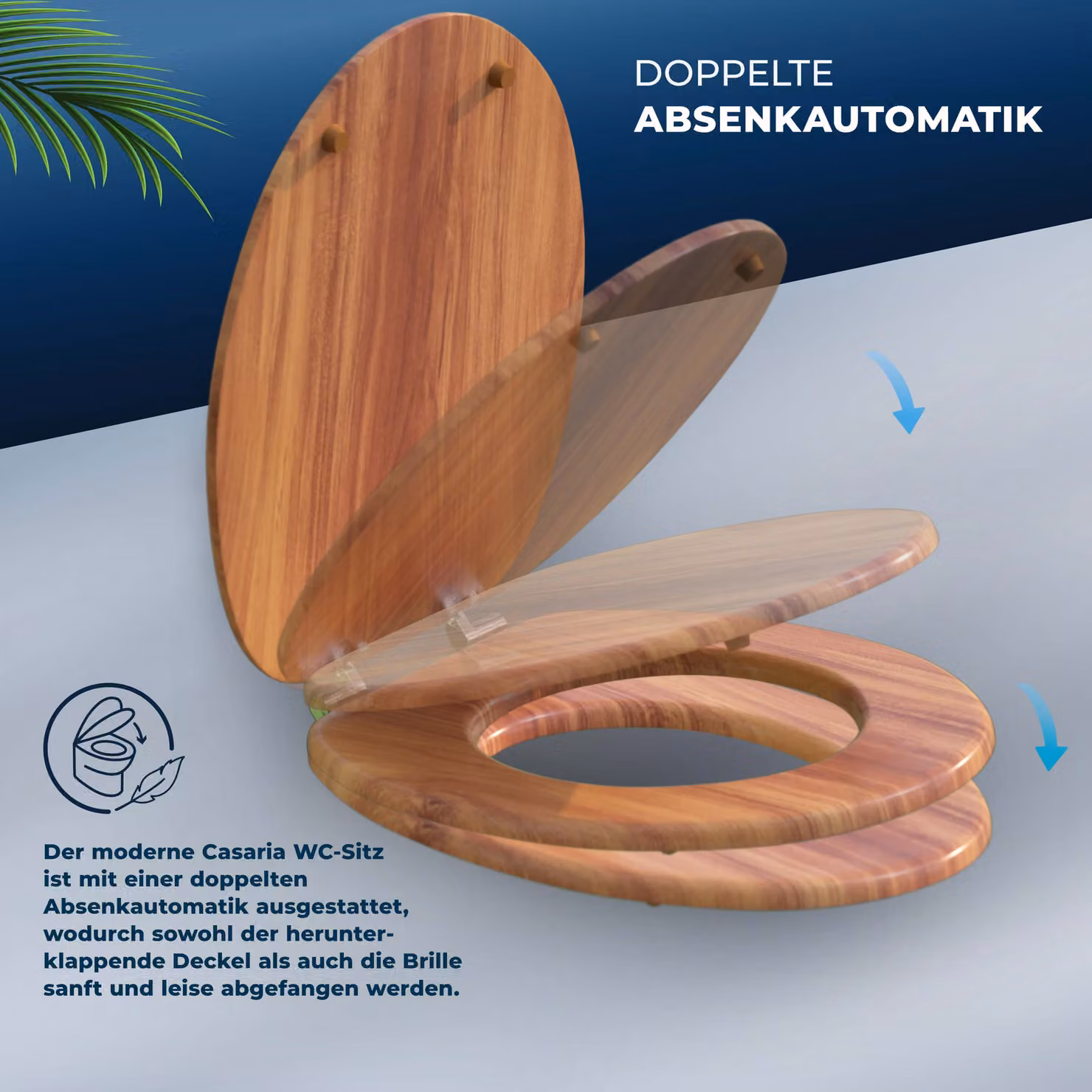 Copriwater Casaria in legno marrone con sistema di abbassamento automatico L/P/H: 45,7 x 38,0 x 45,7 cm – 3