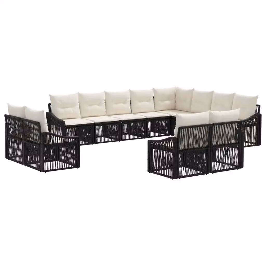 Set Divano da Giardino vidaXL a Forma a U in Polyrattan Nero con Cuscini e Struttura in Acciaio – 2