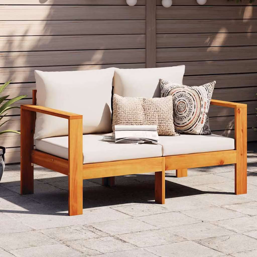vidaXL Divano da Giardino Moderno in Legno di Acacia con Cuscini Imbottiti e Rivestimenti Rimovibili, Colori Bianco, Marrone o Beige
