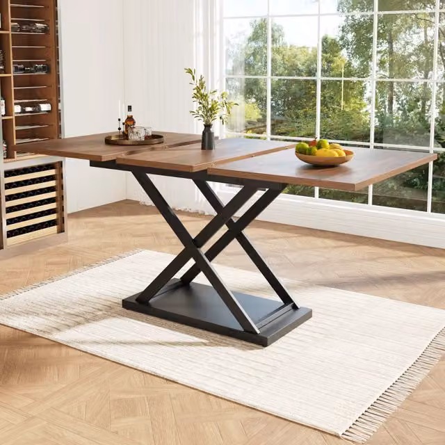 Tavolo allungabile REDOM moderno in MDF e metallo, colore noce e nero, L/P/H: 120-160 x 80 x 75 cm – 1