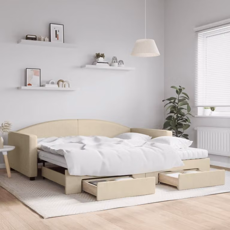 Maison Exclusive - Divano letto estraibile con cassetti, color crema, 100x200 cm, rivestimento in tessuto