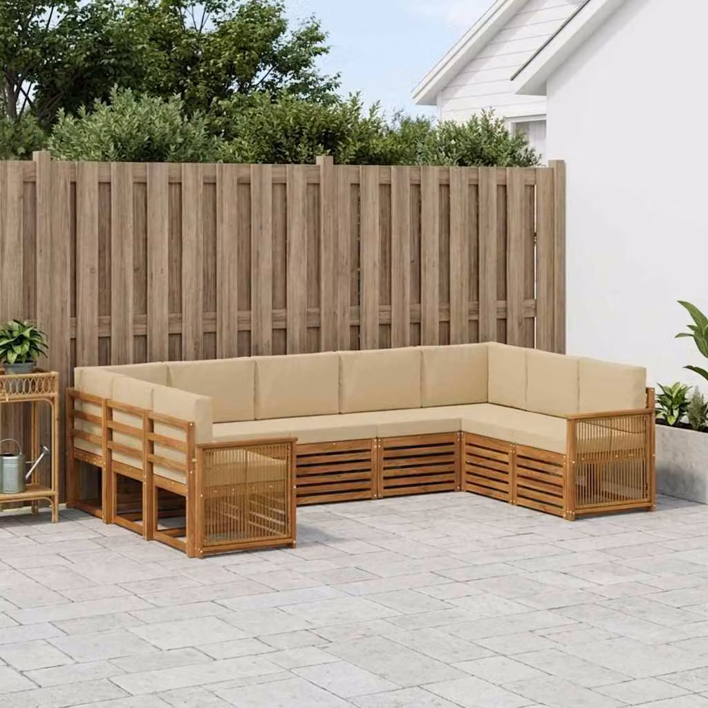 Set di divani da esterno vidaXL 7 pz a forma di L in legno di acacia con cuscini beige e marrone