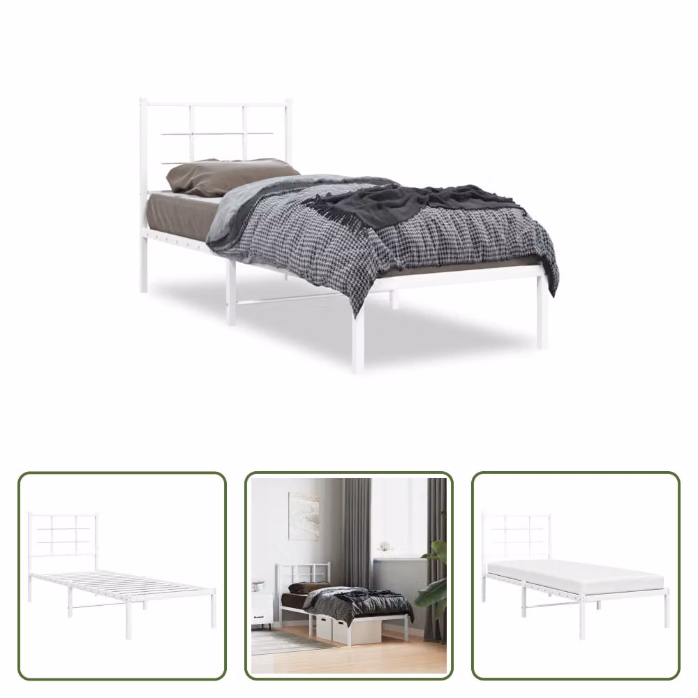 The Living Store Struttura letto con testiera in metallo bianco 75x190 cm