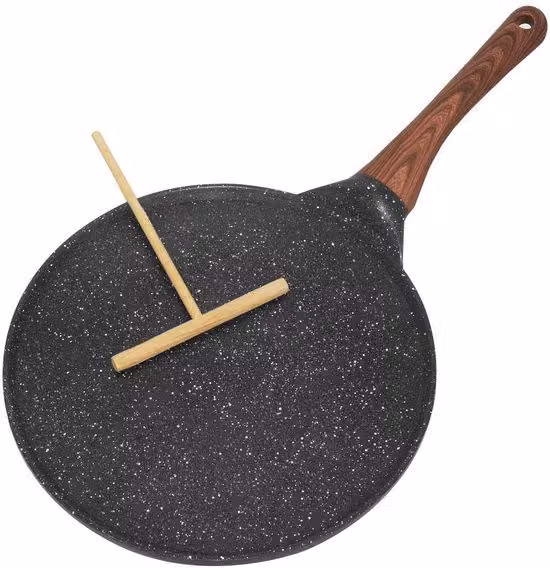 Padella antiaderente per frittelle con manico in legno e spatola per impasto