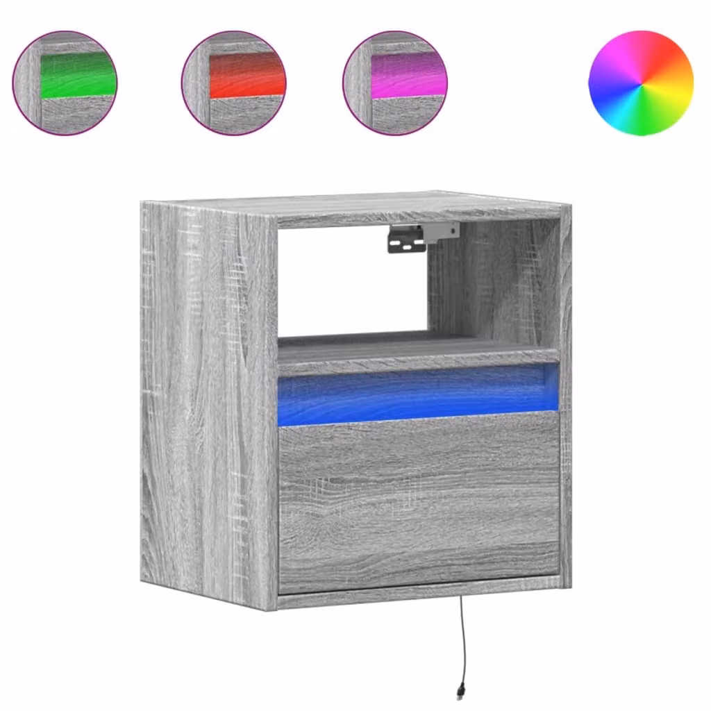 Mobili TV a Parete con Luci LED 2pz Grigio Sonoma 41x31x45 cm