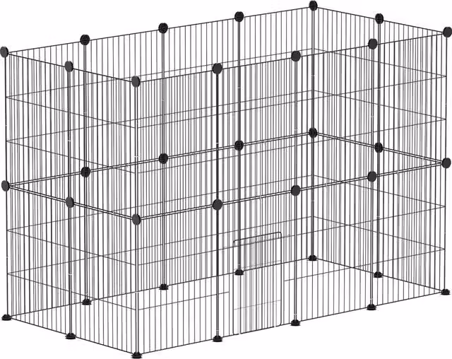 Gabbia modulare per piccoli animali PawHut con pannelli in acciaio e porta, Nero, L: 120 cm, P: 60 cm, H: 80 cm