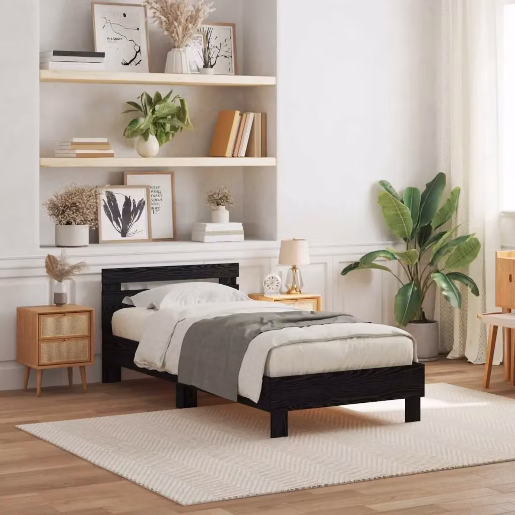 Letto singolo moderno DESIGN IN in legno con illuminazione sottostante e porta USB, Rovere Nero, L/P/H: 90 x 200 x 35 cm – 2