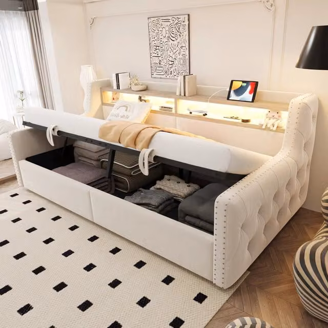 Letto divano con funzione letto e contenitore idraulico velluto 90x200 cm