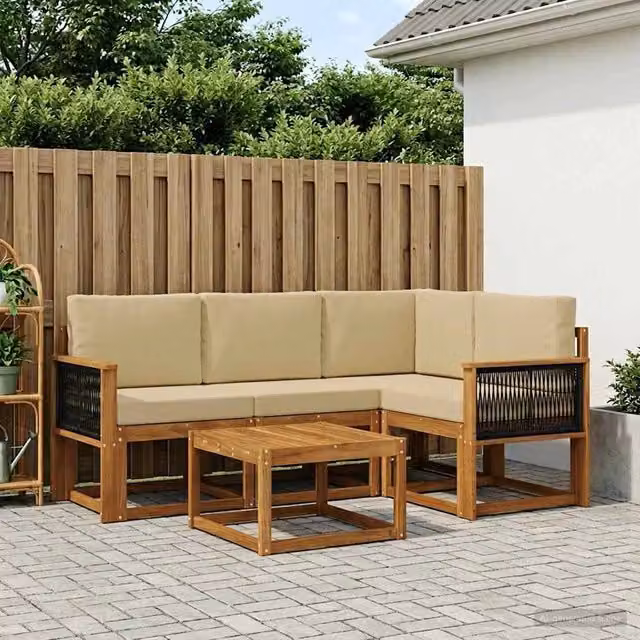 Set di divani da esterno 5 pz Naturale e Beige Poliestere 3385194
