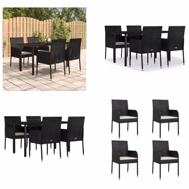 vidaXL Set da pranzo da giardino 5 pezzi con cuscini in poly rattan nero - Set da pranzo da giardino - Set da pranzo da giardino - Set da pranzo da terrazza