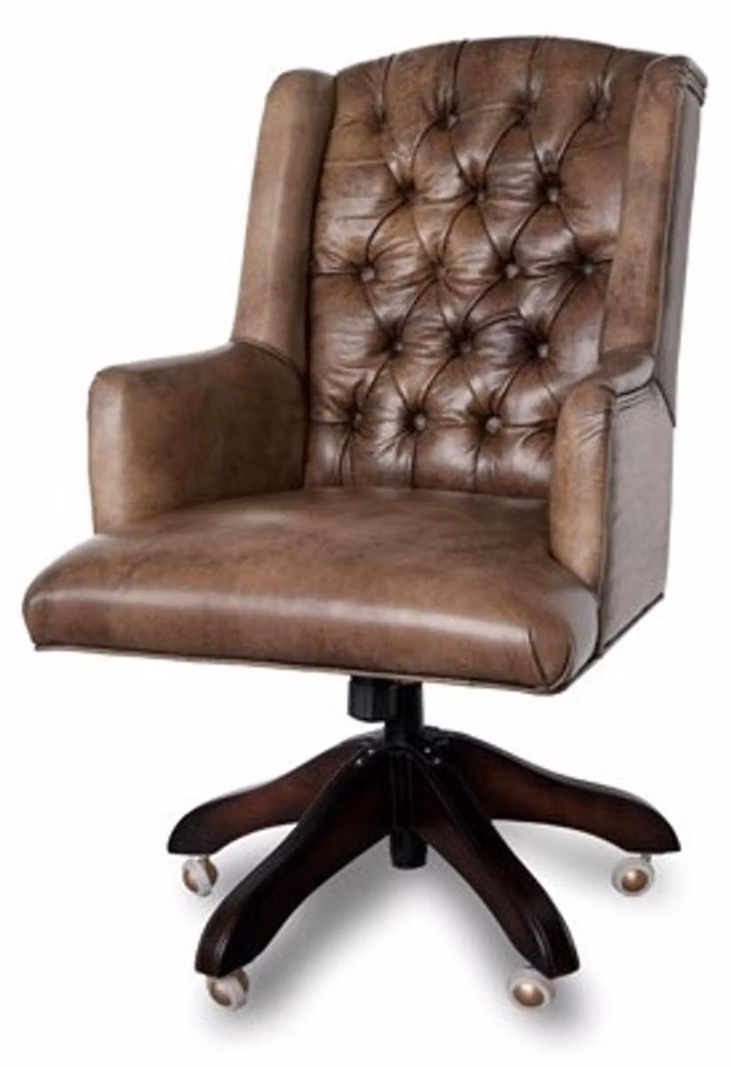 Poltrona da ufficio in vera pelle di alta qualità, modello "Casa Padrino", colore marrone medio, altezza 104-111 cm, larghezza 64 cm