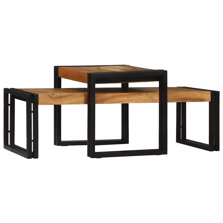Set di 2 tavolini da salotto moderni vidaXL in legno di acacia e metallo, Marrone, L/P/H: 48 x 40 x 40 cm