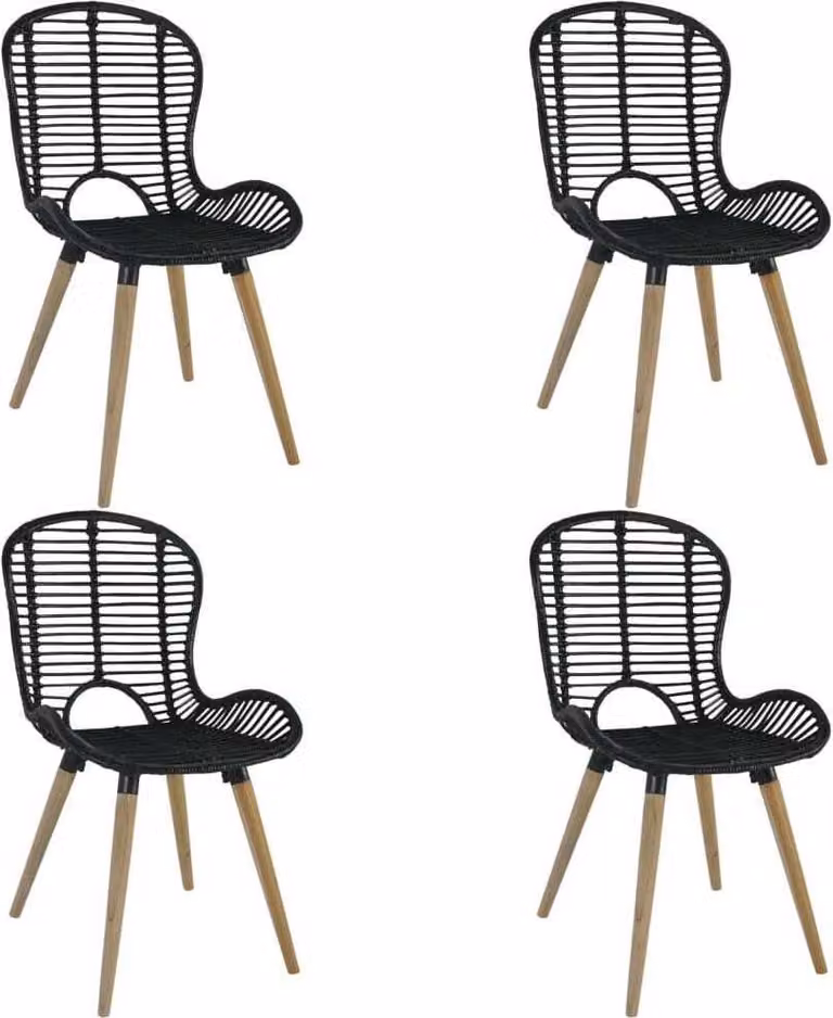 The Living Store Sedie da pranzo 4 pezzi in rattan naturale nero